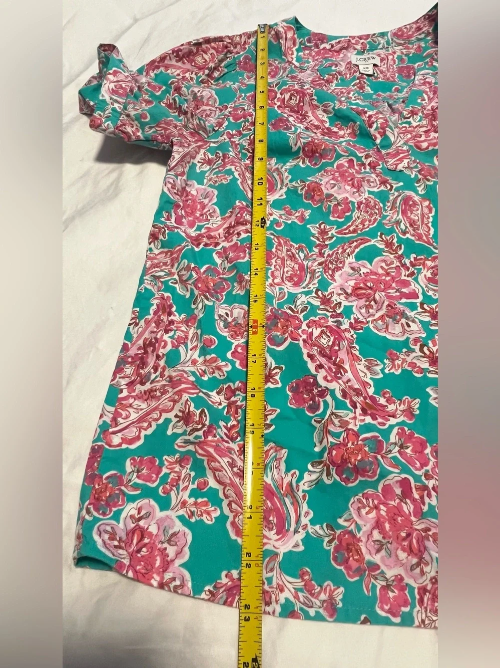 J. CREW Women’s Turquoise  Floral Paisley V-Neck SS Top  Blouse Size XS